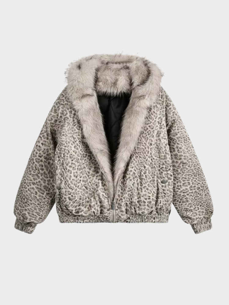 DCRB Leopard Padded Thick Fur Jacket
