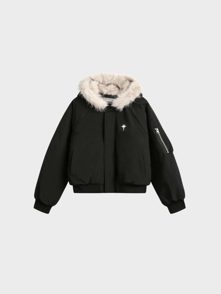 DCRB Boxy Fit Padded Coat with Fur Hoodie