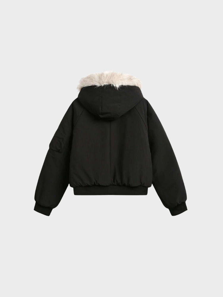 DCRB Boxy Fit Padded Coat with Fur Hoodie