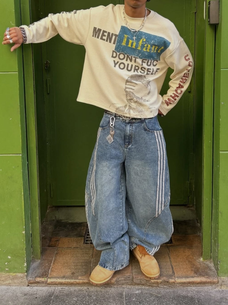 DCRB Striped Barrel Denim Jeans