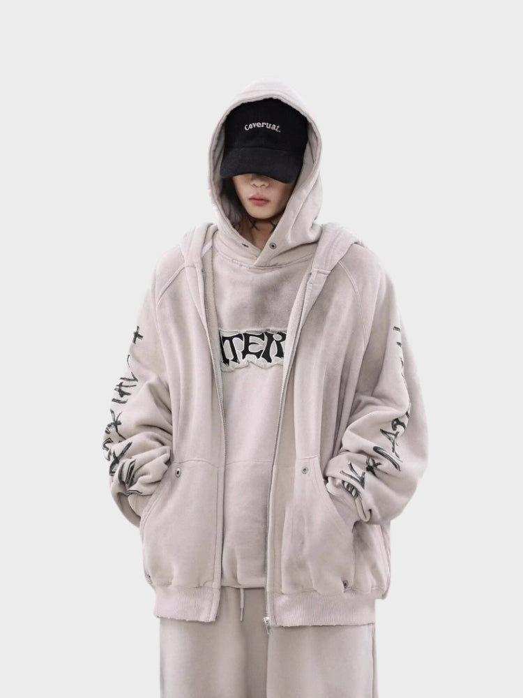 DCRB Distressed Material Zip-Up