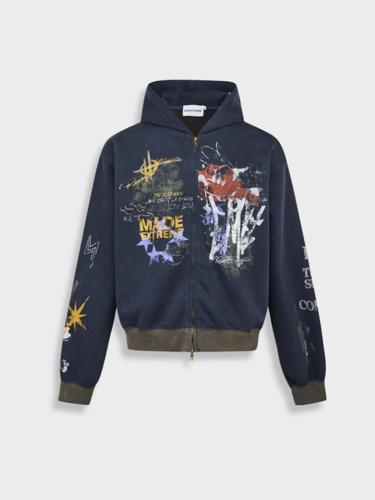 DCRB Graffiti Washed Hoodie with Zipper