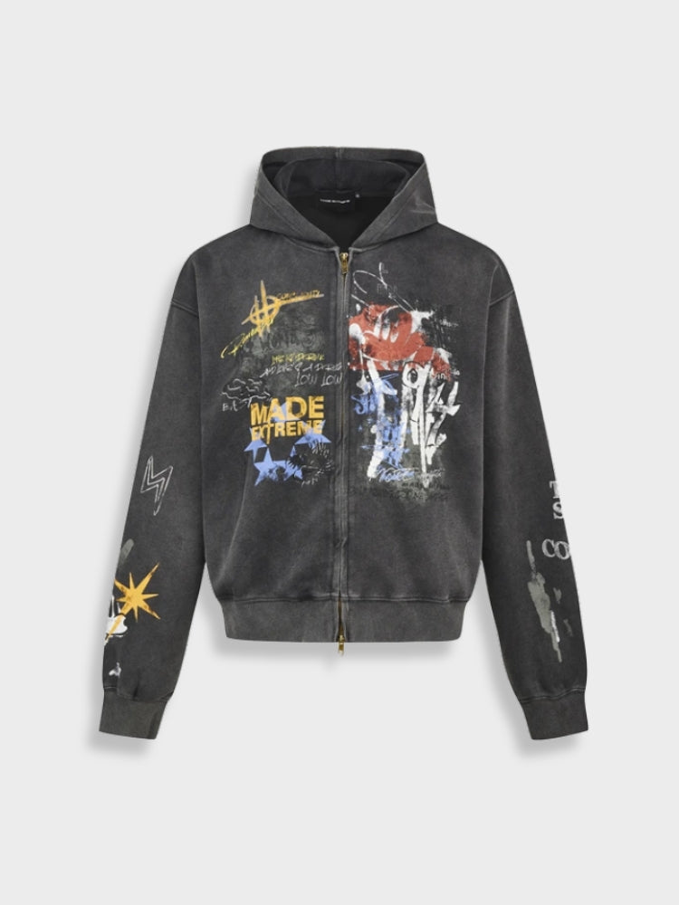 DCRB Graffiti Washed Hoodie with Zipper