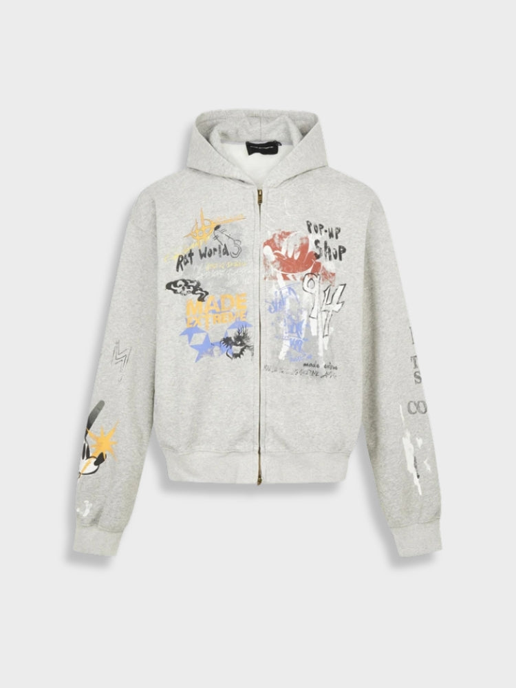 DCRB Graffiti Washed Hoodie with Zipper