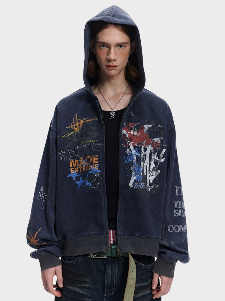 DCRB Graffiti Washed Hoodie with Zipper