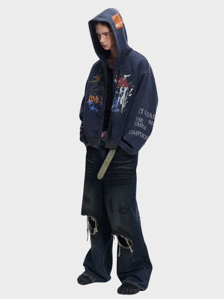 DCRB Graffiti Washed Hoodie with Zipper