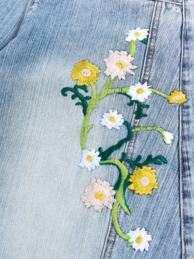 DCRB Baggy Washed Flower Denim Jeans