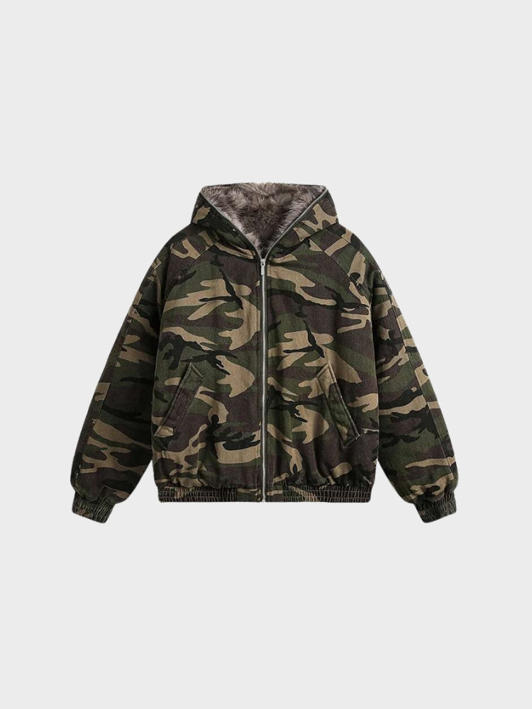 DCRB Camo Zipper with Fur Hoodie
