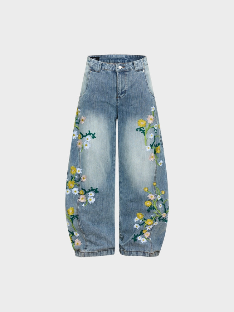 DCRB Baggy Washed Flower Denim Jeans