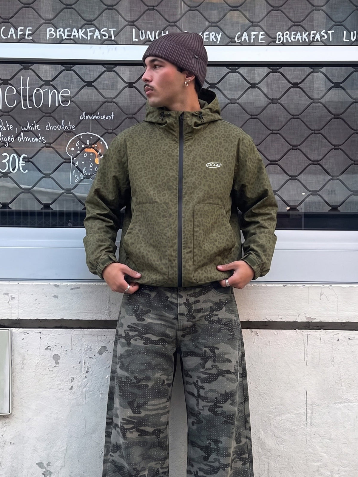 DCRB Beige Water Reactive Cheetah Rain Jacket