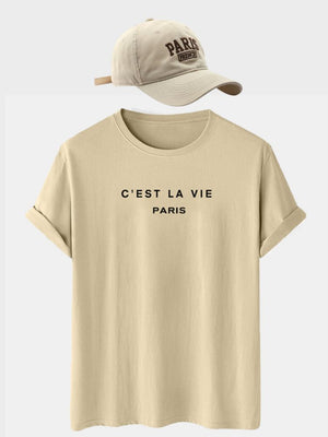 Sand-coloured shirt with beige cap