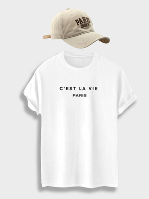 White shirt beige cap