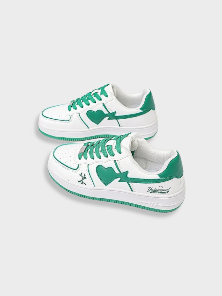 Clean White Retro Heart Sneakers